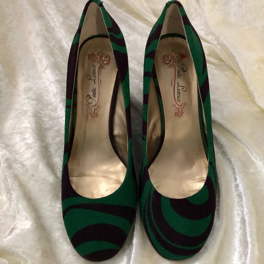 Poetic License crepe and suede wedge heels